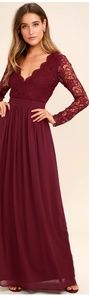 Burgundy long sleeve lace maxi dress